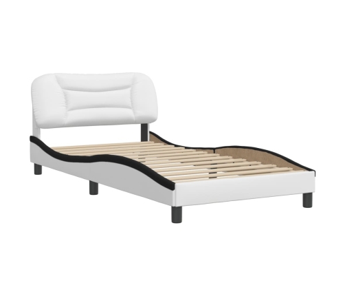 Estructura de cama con cabecero cuero sintético blanco y negro
