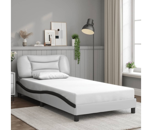 Estructura de cama con cabecero cuero sintético blanco y negro