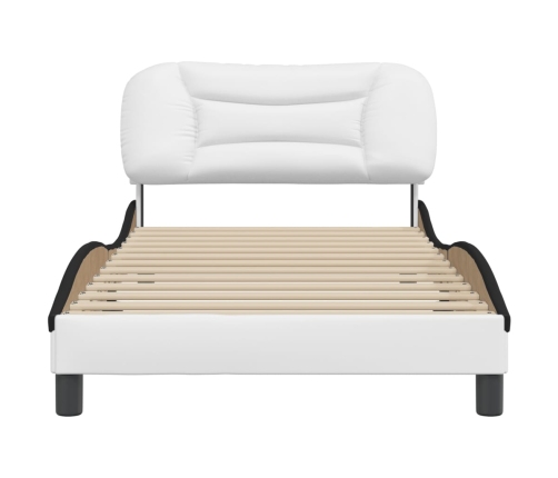 Estructura de cama con cabecero cuero sintético blanco y negro