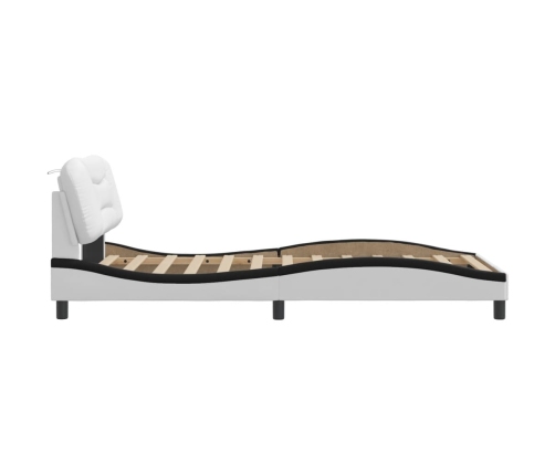 Estructura de cama con cabecero cuero sintético blanco y negro