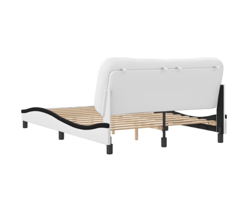 Estructura cama cabecero cuero sintético blanco negro 120x200cm