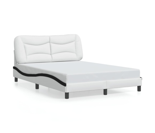 Estructura cama cabecero cuero sintético blanco negro 120x200cm