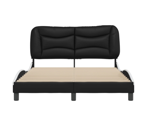 Estructura de cama con cabecero cuero sintético negro y blanco