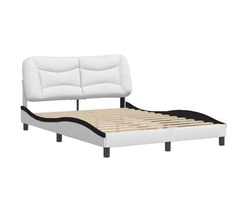 Estructura de cama con cabecero cuero sintético blanco y negro