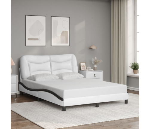 Estructura de cama con cabecero cuero sintético blanco y negro