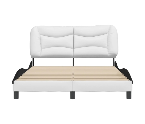 Estructura de cama con cabecero cuero sintético blanco y negro