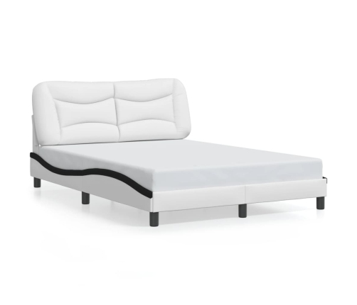 Estructura cama cabecero cuero sintético blanco negro 140x200cm