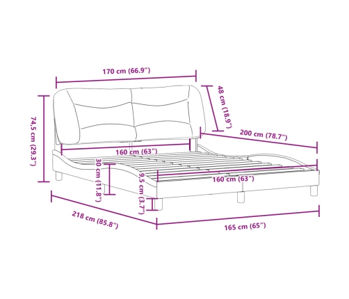 Estructura de cama sin colchón cuero sintético blanco 160x200cm