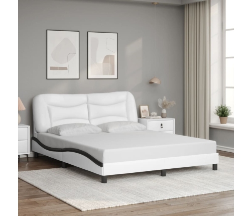 vidaXL Estructura cama cabecero cuero sintético blanco negro 160x200cm