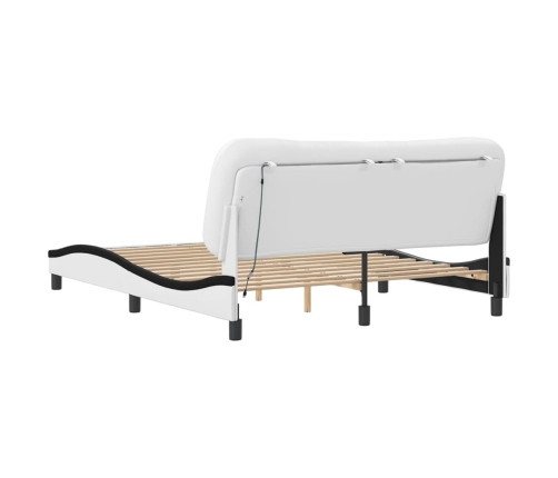 vidaXL Estructura cama cabecero cuero sintético blanco negro 160x200cm