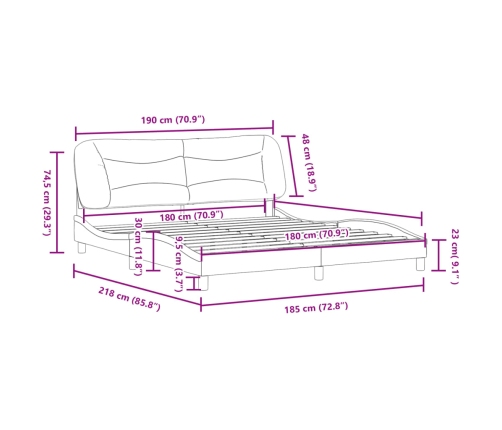 Estructura de cama sin colchón cuero sintético marrón 180x200cm