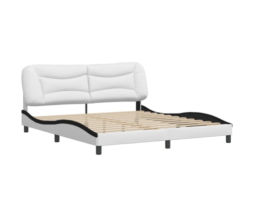 Estructura de cama con cabecero cuero sintético blanco y negro