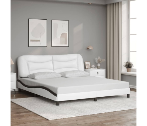 Estructura de cama con cabecero cuero sintético blanco y negro
