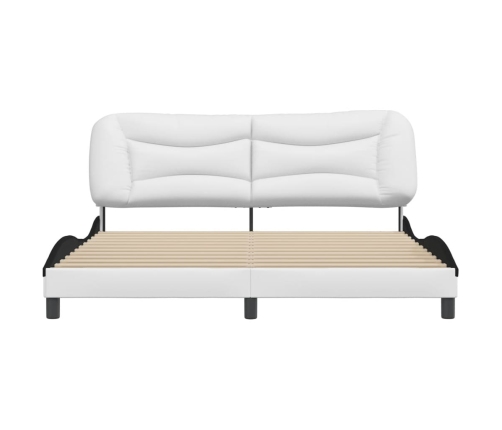Estructura de cama con cabecero cuero sintético blanco y negro