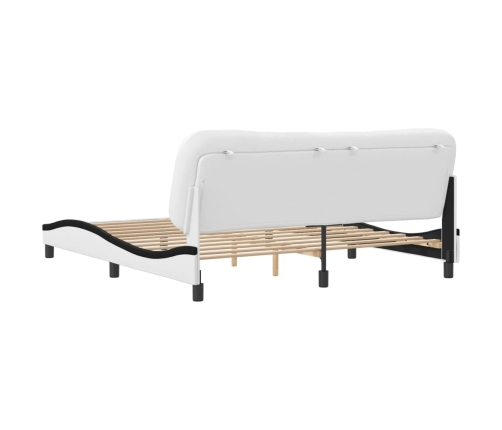 Estructura de cama con cabecero cuero sintético blanco y negro