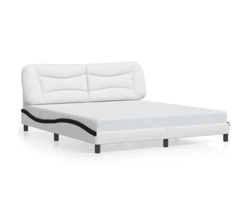 Estructura de cama con cabecero cuero sintético blanco y negro