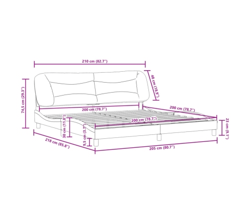 Estructura de cama sin colchón cuero sintético negro 200x200 cm