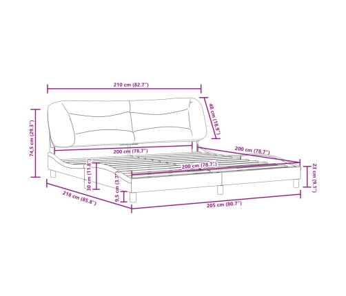 Estructura de cama sin colchón cuero sintético blanco 200x200cm