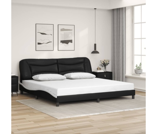 Cama sin colchón cuero sintético negro blanco 200x200 cm