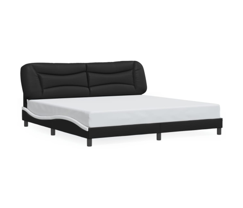 Cama sin colchón cuero sintético negro blanco 200x200 cm