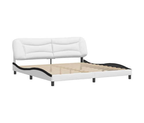 Cama sin colchón cuero sintético blanco negro 200x200 cm