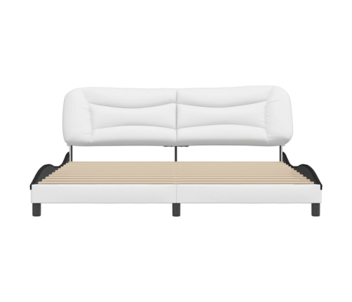 Cama sin colchón cuero sintético blanco negro 200x200 cm
