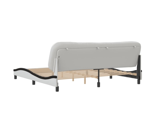 Cama sin colchón cuero sintético blanco negro 200x200 cm