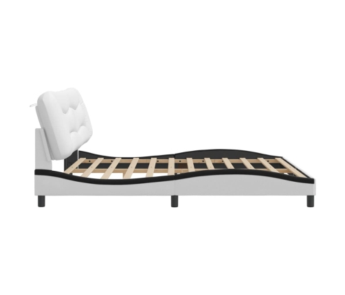 Cama sin colchón cuero sintético blanco negro 200x200 cm