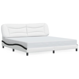 Cama sin colchón cuero sintético blanco negro 200x200 cm