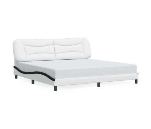 Cama sin colchón cuero sintético blanco negro 200x200 cm