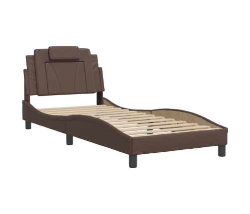 Estructura de cama sin colchón cuero sintético marrón 80x200 cm