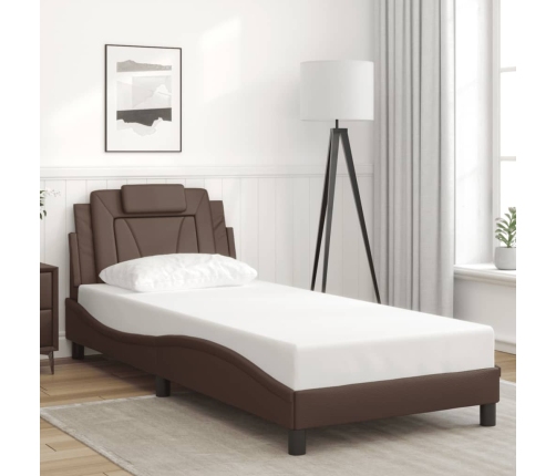 Estructura de cama sin colchón cuero sintético marrón 80x200 cm