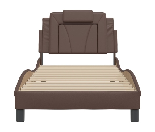 Estructura de cama sin colchón cuero sintético marrón 80x200 cm