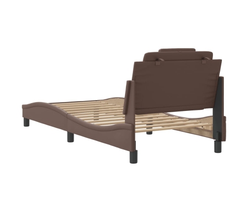 Estructura de cama sin colchón cuero sintético marrón 80x200 cm