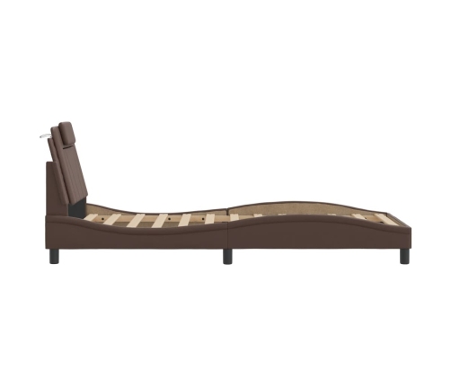 Estructura de cama sin colchón cuero sintético marrón 80x200 cm