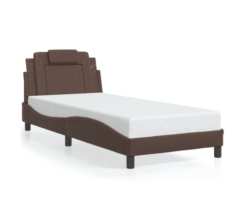 Estructura de cama sin colchón cuero sintético marrón 80x200 cm
