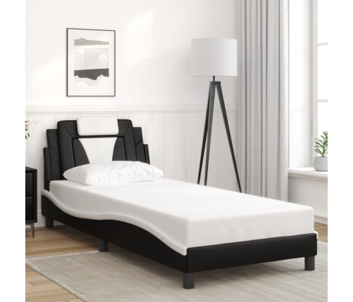 Cama con cabecero cuero sintético negro y blanco 80x200 cm