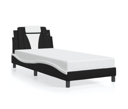 Cama con cabecero cuero sintético negro y blanco 80x200 cm