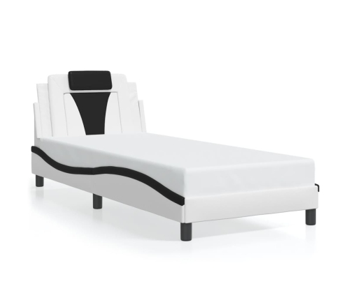 vidaXL Cama con cabecero cuero sintético blanco y negro 80x200 cm