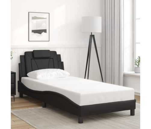Estructura de cama sin colchón cuero sintético negro 90x190 cm