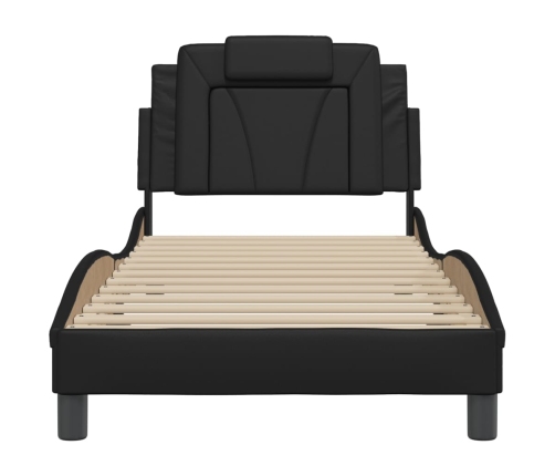 Estructura de cama sin colchón cuero sintético negro 90x190 cm