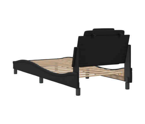 Estructura de cama sin colchón cuero sintético negro 90x190 cm