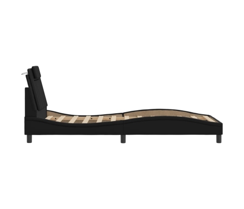 Estructura de cama sin colchón cuero sintético negro 90x190 cm