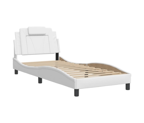 Estructura de cama con cabecero cuero sintético blanco 90x190cm