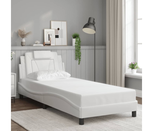 Estructura de cama con cabecero cuero sintético blanco 90x190cm