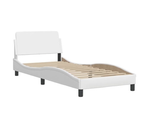 Estructura de cama con cabecero cuero sintético blanco 90x190cm