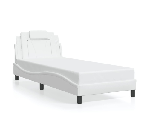 Estructura de cama con cabecero cuero sintético blanco 90x190cm