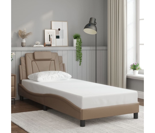 Estructura de cama cabecero cuero sintético capuchino 90x190 cm