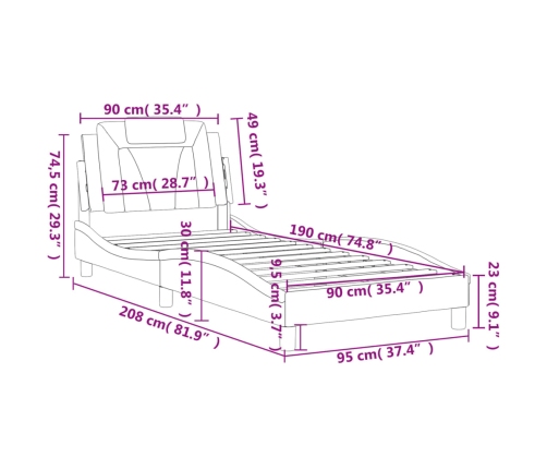 Estructura de cama cabecero cuero sintético capuchino 90x190 cm