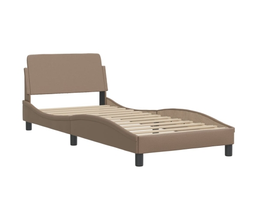 Estructura de cama cabecero cuero sintético capuchino 90x190 cm